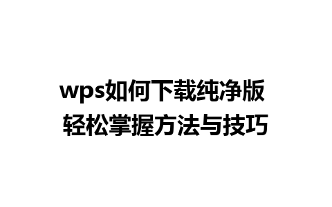 wps如何下载纯净版 轻松掌握方法与技巧