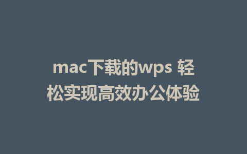 mac下载的wps 轻松实现高效办公体验