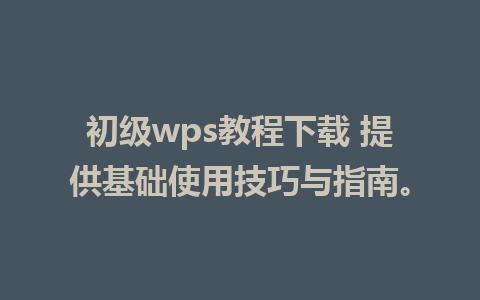 初级wps教程下载 提供基础使用技巧与指南。