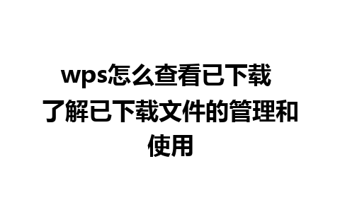 wps怎么查看已下载 了解已下载文件的管理和使用