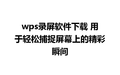 wps录屏软件下载 用于轻松捕捉屏幕上的精彩瞬间