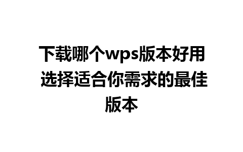 下载哪个wps版本好用 选择适合你需求的最佳版本