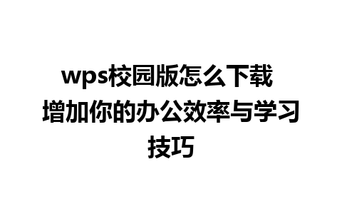 wps校园版怎么下载 增加你的办公效率与学习技巧