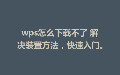 wps怎么下载不了 解决装置方法，快速入门。