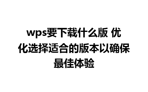 wps要下载什么版 优化选择适合的版本以确保最佳体验