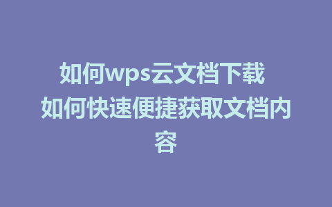 如何wps云文档下载 如何快速便捷获取文档内容