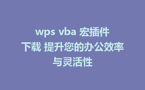 wps vba 宏插件下载 提升您的办公效率与灵活性