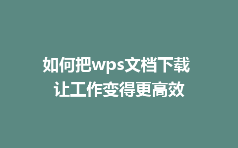 如何把wps文档下载 让工作变得更高效