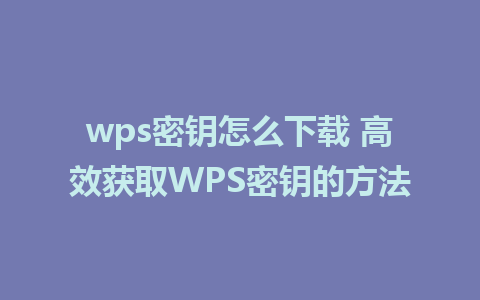 wps密钥怎么下载 高效获取WPS密钥的方法