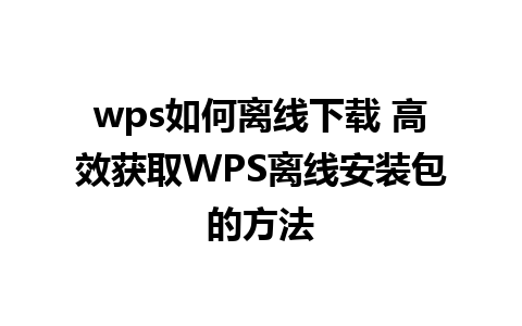 wps如何离线下载 高效获取WPS离线安装包的方法