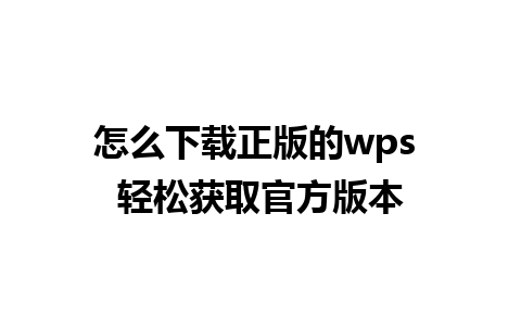 怎么下载正版的wps 轻松获取官方版本