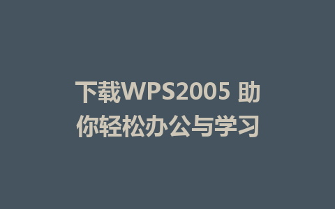 下载WPS2005 助你轻松办公与学习