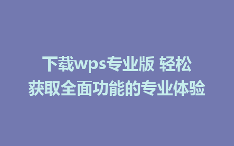 下载wps专业版 轻松获取全面功能的专业体验