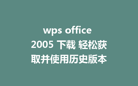 wps office 2005 下载 轻松获取并使用历史版本