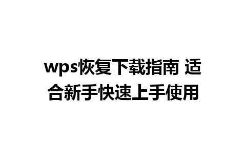 wps恢复下载指南 适合新手快速上手使用