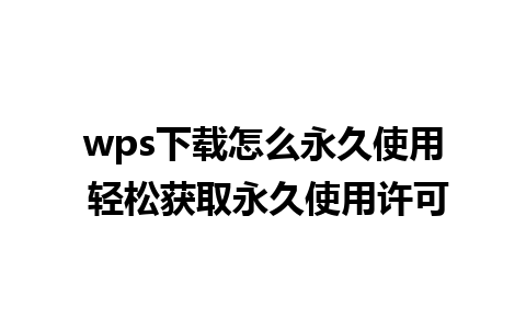 wps下载怎么永久使用 轻松获取永久使用许可