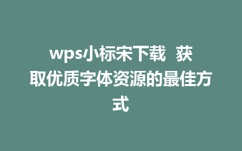 wps小标宋下载  获取优质字体资源的最佳方式