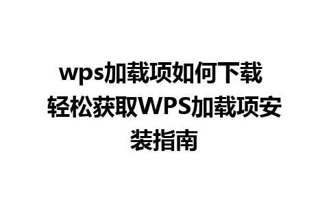 wps加载项如何下载 轻松获取WPS加载项安装指南