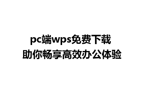 pc端wps免费下载 助你畅享高效办公体验