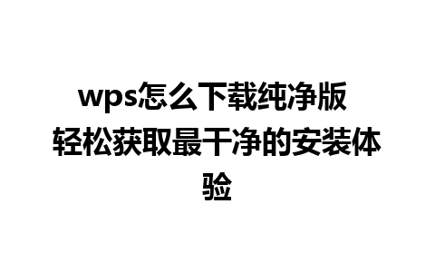 wps怎么下载纯净版 轻松获取最干净的安装体验