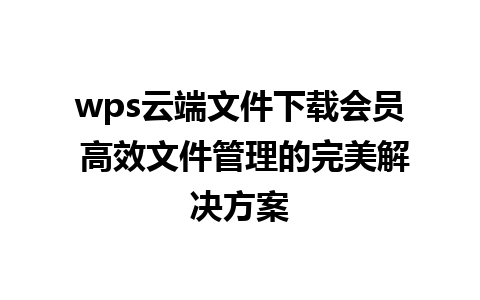 wps云端文件下载会员 高效文件管理的完美解决方案