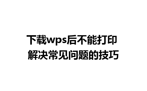 下载wps后不能打印 解决常见问题的技巧