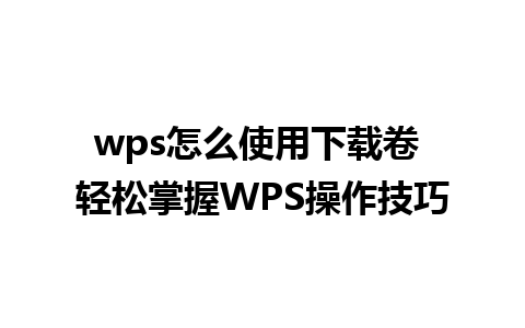 wps怎么使用下载卷 轻松掌握WPS操作技巧