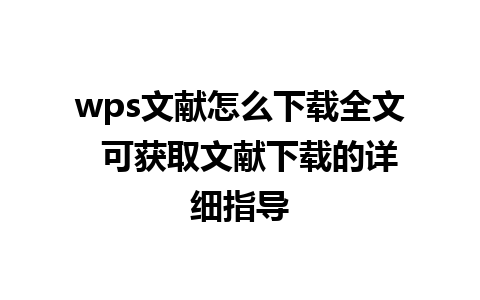 wps文献怎么下载全文  可获取文献下载的详细指导