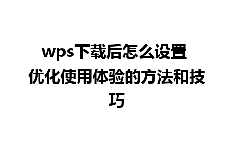 wps下载后怎么设置 优化使用体验的方法和技巧