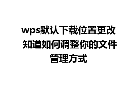 wps默认下载位置更改 知道如何调整你的文件管理方式