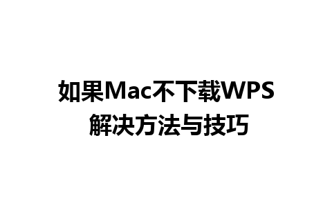 如果Mac不下载WPS 解决方法与技巧