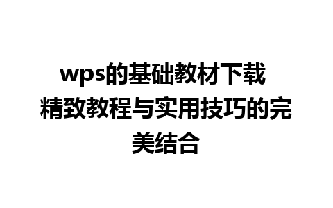 wps的基础教材下载 精致教程与实用技巧的完美结合