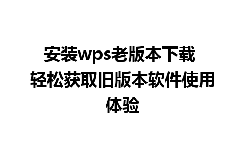 安装wps老版本下载 轻松获取旧版本软件使用体验