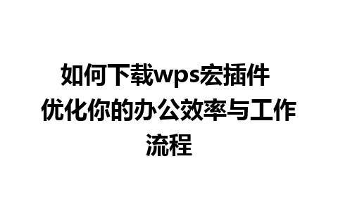 如何下载wps宏插件 优化你的办公效率与工作流程