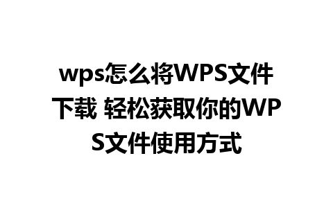 wps怎么将WPS文件下载 轻松获取你的WPS文件使用方式