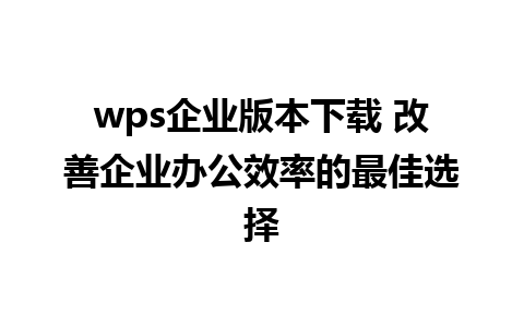 wps企业版本下载 改善企业办公效率的最佳选择