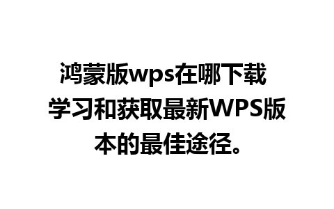 鸿蒙版wps在哪下载 学习和获取最新WPS版本的最佳途径。