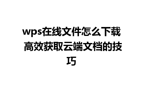 wps在线文件怎么下载 高效获取云端文档的技巧