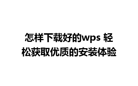 怎样下载好的wps 轻松获取优质的安装体验