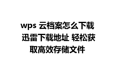 wps 云档案怎么下载 迅雷下载地址 轻松获取高效存储文件