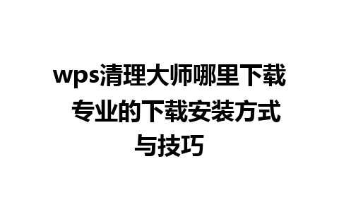 wps清理大师哪里下载  专业的下载安装方式与技巧