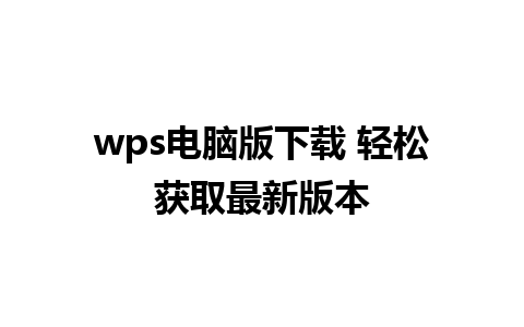 wps电脑版下载 轻松获取最新版本