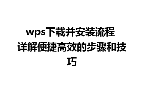 wps下载并安装流程 详解便捷高效的步骤和技巧