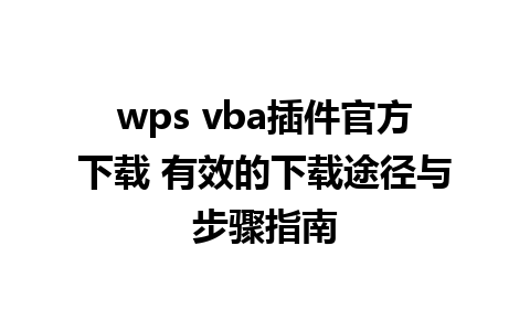 wps vba插件官方下载 有效的下载途径与步骤指南