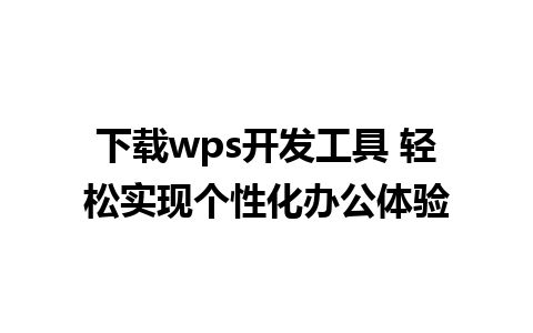 下载wps开发工具 轻松实现个性化办公体验