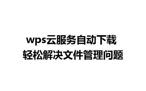 wps云服务自动下载 轻松解决文件管理问题