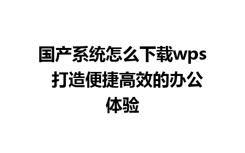 国产系统怎么下载wps  打造便捷高效的办公体验