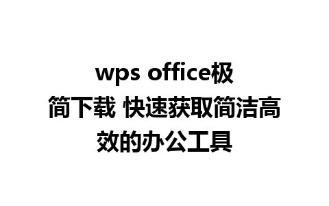 wps office极简下载 快速获取简洁高效的办公工具