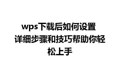 wps下载后如何设置 详细步骤和技巧帮助你轻松上手