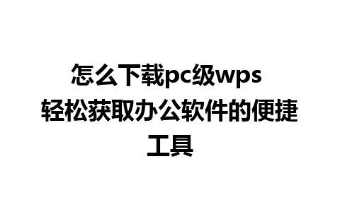 怎么下载pc级wps 轻松获取办公软件的便捷工具